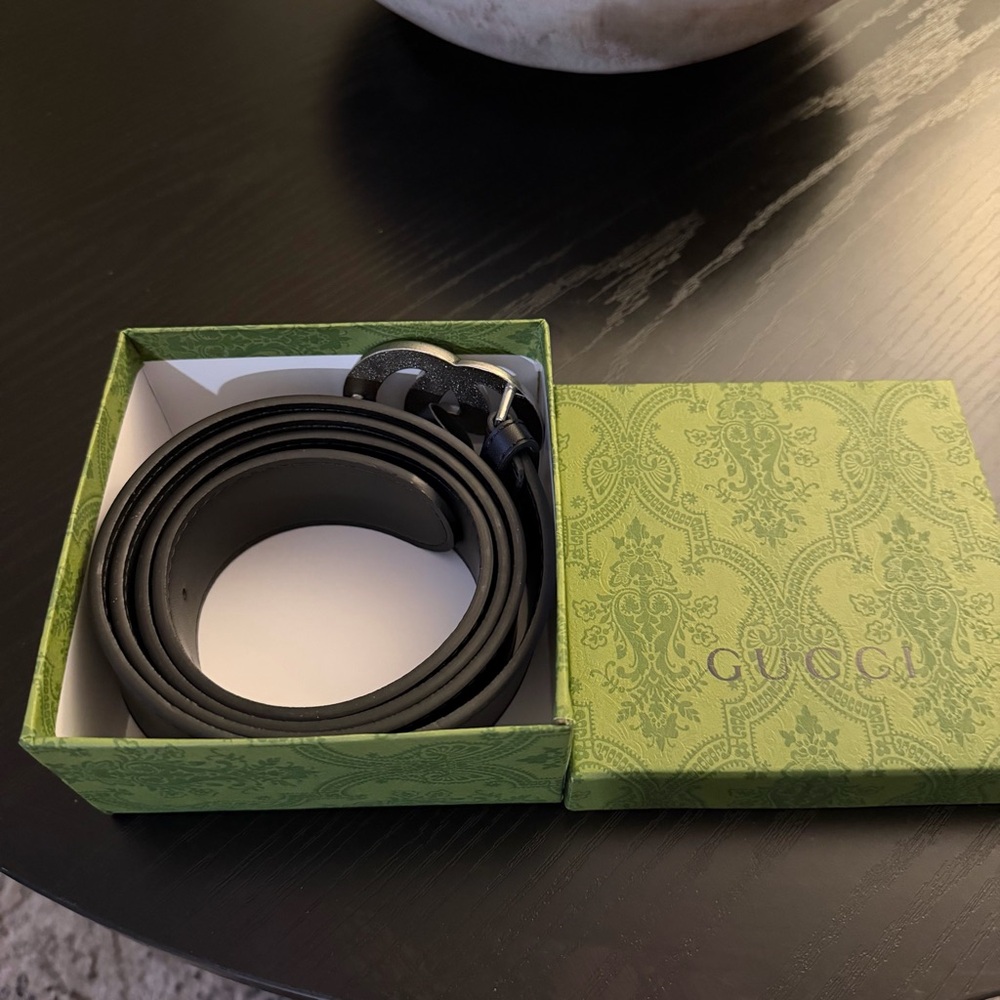 Gucci Belt Black With Silver GG Marmont Wide Belt With Shiny Buckle Men Size 130 - Picture 6 of 6